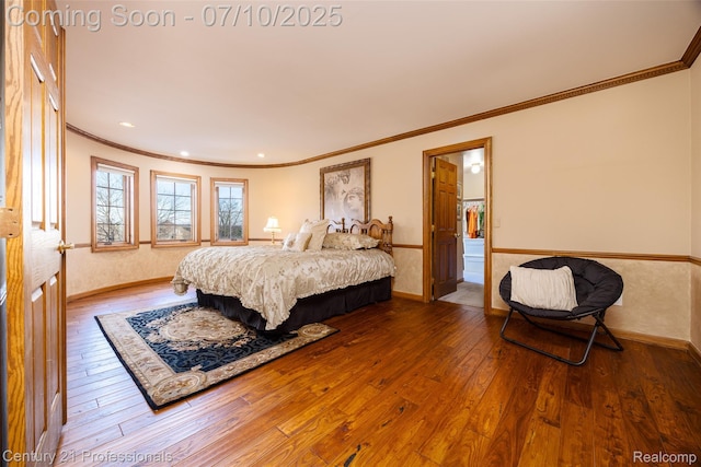 1180 Knob Creek Dr, Rochester, MI 48306 - bedroom featuring hardwood / wood-style flooring, crown molding, and recessed lighting