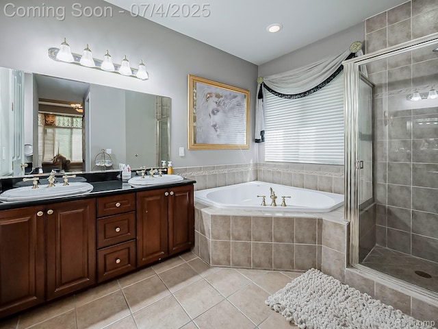 926 Majestic, Rochester Hills, MI 48306 - bathroom featuring tile patterned flooring, a garden tub, a shower stall, and double vanity