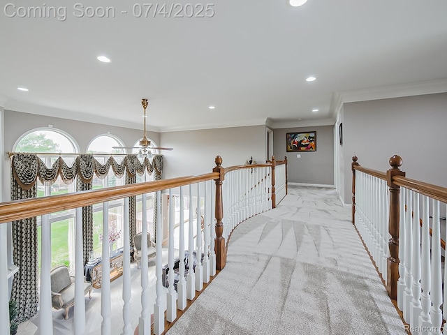 926 Majestic, Rochester Hills, MI 48306 - hall with an upstairs landing, recessed lighting, crown molding, and healthy amount of natural light