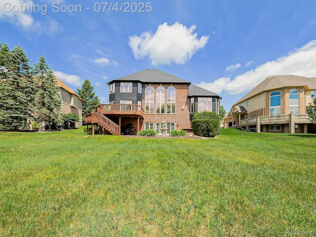 926 Majestic, Rochester Hills, MI 48306 - back of house featuring a deck, stairs, a yard, and brick siding