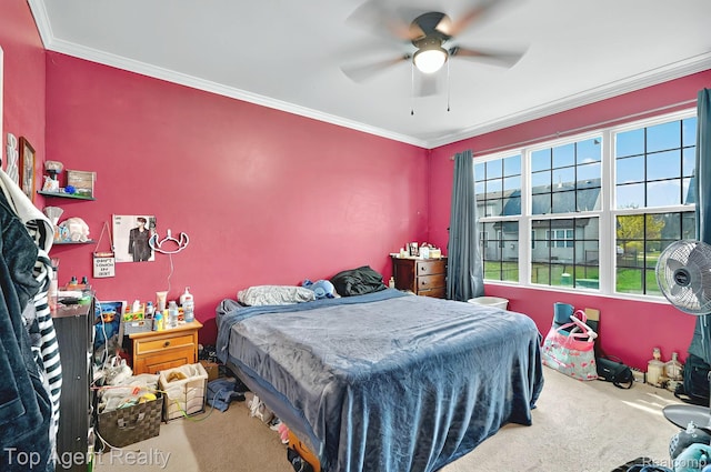 34658 Pine Vly, Richmond, MI 48062 - bedroom featuring carpet flooring, ornamental molding, and ceiling fan