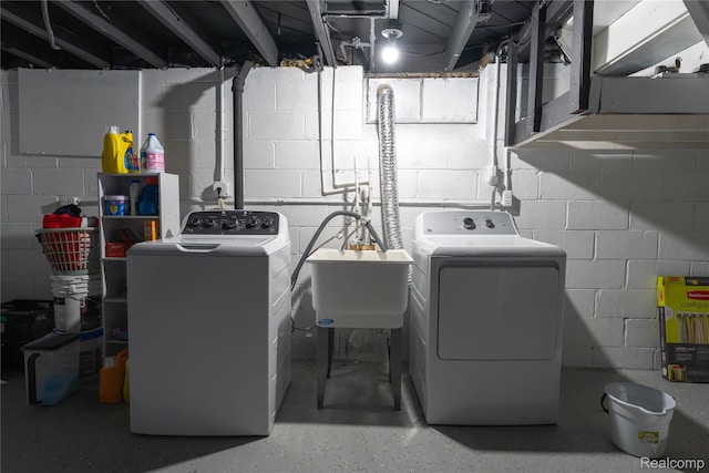 2544 S Beatrice St, Detroit, MI 48217 - laundry area with washer and clothes dryer and concrete block wall