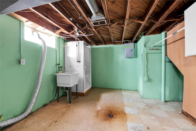 22610 Karam Ct, Macomb, MI 48091 - unfinished basement featuring electric panel and a sink