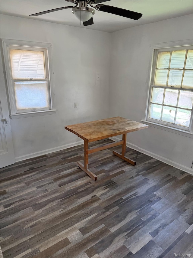 18824 Helen St, Detroit, MI 48234 - unfurnished dining area featuring a ceiling fan and dark wood-style floors