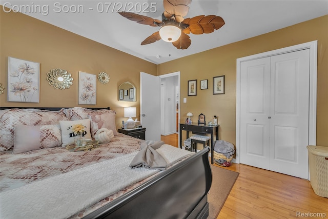 4910 Julius Blvd, Westland, MI 48186 - bedroom featuring light wood finished floors, a closet, and ceiling fan