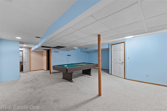 51992 Boland Rd, Chesterfield, MI 48047 - playroom with carpet, billiards table, and a paneled ceiling