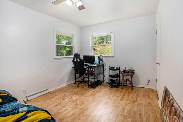 3341 Circle Dr, Saint Joseph, MI 49085 - office space with a baseboard radiator, light wood-style flooring, and a ceiling fan