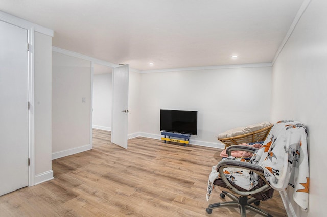 3341 Circle Dr, Saint Joseph, MI 49085 - sitting room with light wood-type flooring, ornamental molding, and recessed lighting