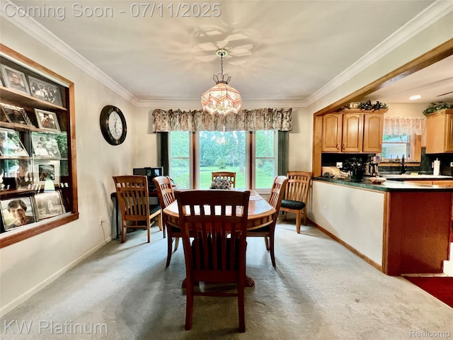3775 Carrigan Rd, Fort Gratiot, MI 48059 - dining room with a chandelier, light colored carpet, and ornamental molding