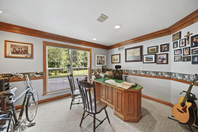 8395 Dalton Rd, Onsted, MI 49265 - office featuring ornamental molding, light carpet, and recessed lighting