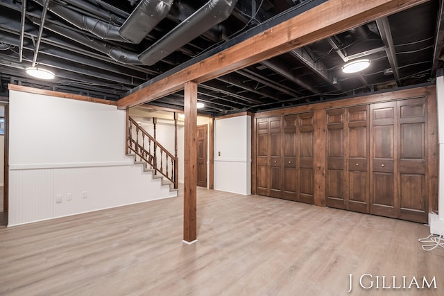 1214 Euna Vista Dr, Holland, MI 49423 - finished below grade area featuring stairs, a wainscoted wall, and wood finished floors