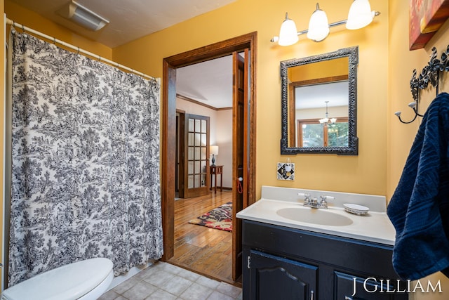 1214 Euna Vista Dr, Holland, MI 49423 - full bathroom with vanity, tile patterned floors, crown molding, and curtained shower