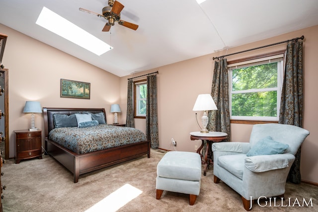 1214 Euna Vista Dr, Holland, MI 49423 - bedroom with a skylight, lofted ceiling, carpet flooring, and ceiling fan