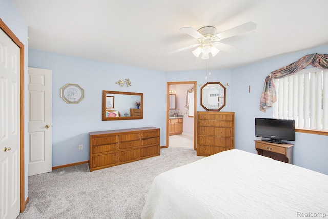 32851 Foster Ct, Fraser, MI 48026 - bedroom with carpet flooring, connected bathroom, and ceiling fan