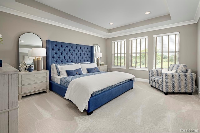 2348 Provencal Dr, Bloomfield Hills, MI 48382 - bedroom featuring light colored carpet, a tray ceiling, and recessed lighting