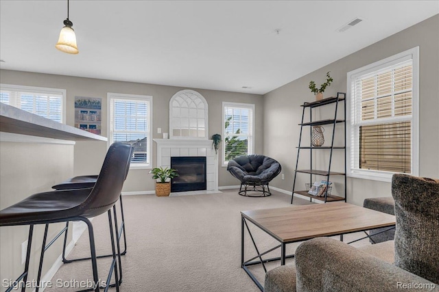 182 Amys Walk, Auburn Hills, MI 48326 - carpeted living room with baseboards and a fireplace