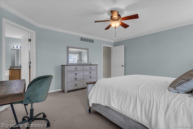 182 Amys Walk, Auburn Hills, MI 48326 - bedroom with light colored carpet, crown molding, and a ceiling fan
