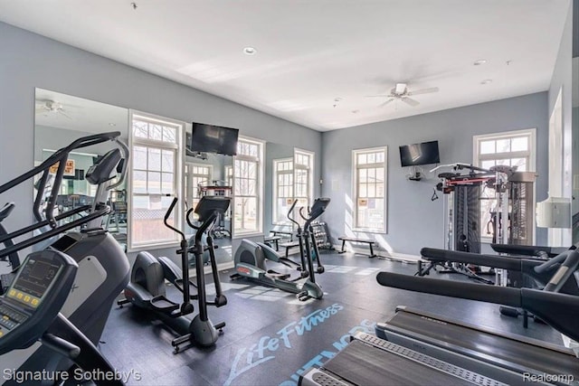 182 Amys Walk, Auburn Hills, MI 48326 - exercise room with a ceiling fan and baseboards