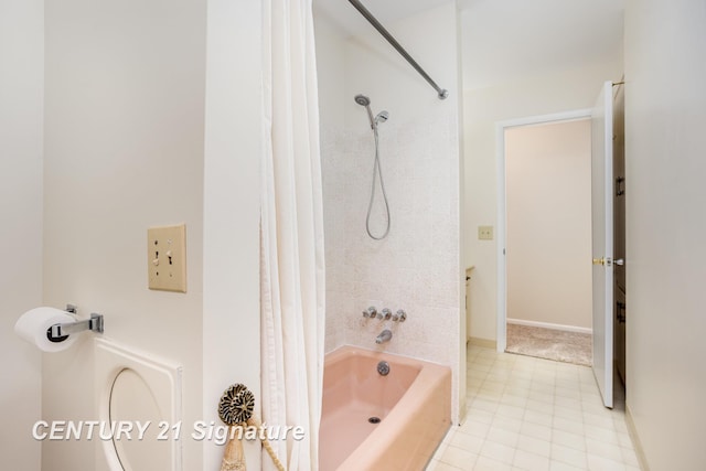 2936 Reppuhn Dr, Saginaw, MI 48603 - bathroom with shower / bath combo with shower curtain and tile patterned floors