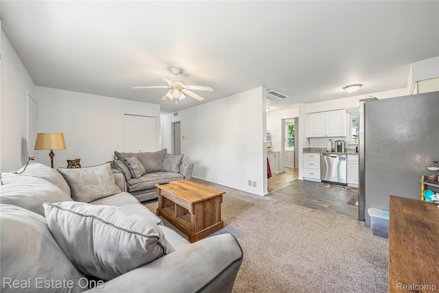 7241 Richardson Rd, West Bloomfield, MI 48323 - living room featuring carpet and ceiling fan