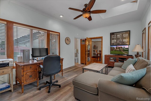648 S Highland St, Dearborn, MI 48124 - office space featuring a ceiling fan, wood finished floors, and ornamental molding