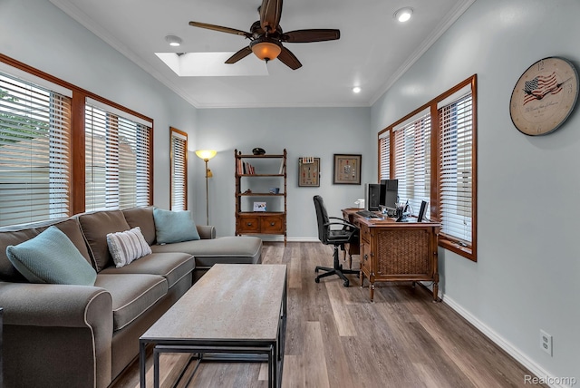 648 S Highland St, Dearborn, MI 48124 - office space featuring a ceiling fan, wood finished floors, recessed lighting, and ornamental molding