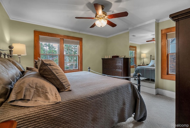 648 S Highland St, Dearborn, MI 48124 - bedroom with carpet flooring, multiple windows, ceiling fan, and ornamental molding