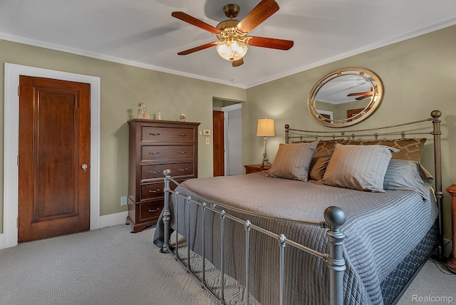 648 S Highland St, Dearborn, MI 48124 - bedroom featuring light colored carpet, crown molding, and a ceiling fan