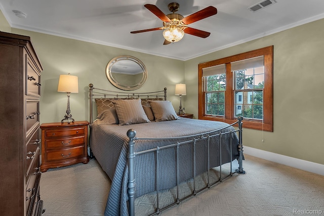 648 S Highland St, Dearborn, MI 48124 - bedroom with carpet, ornamental molding, and ceiling fan