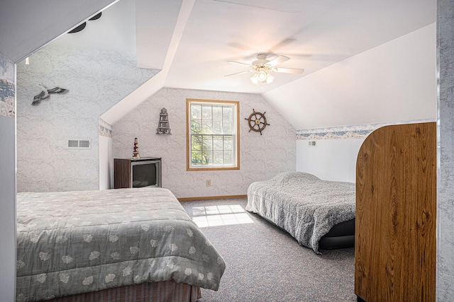 15891 Lakeview Dr, Buchanan, MI 49107 - bedroom featuring carpet floors, vaulted ceiling, and a ceiling fan