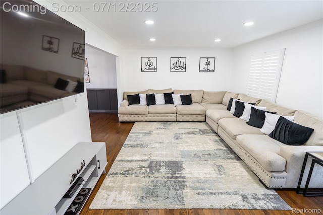 42331 Beacontree Ct, Northville, MI 48168 - living room featuring dark wood-style floors and recessed lighting