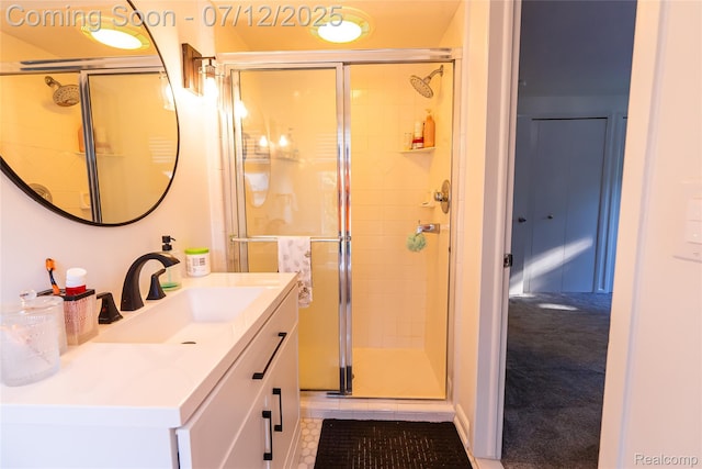 42331 Beacontree Ct, Northville, MI 48168 - bathroom with vanity, a stall shower, and tile patterned floors