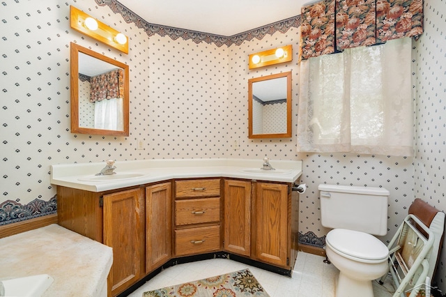 5772 Greensboro Way, Gladwin, MI 48624 - bathroom with double vanity and wallpapered walls