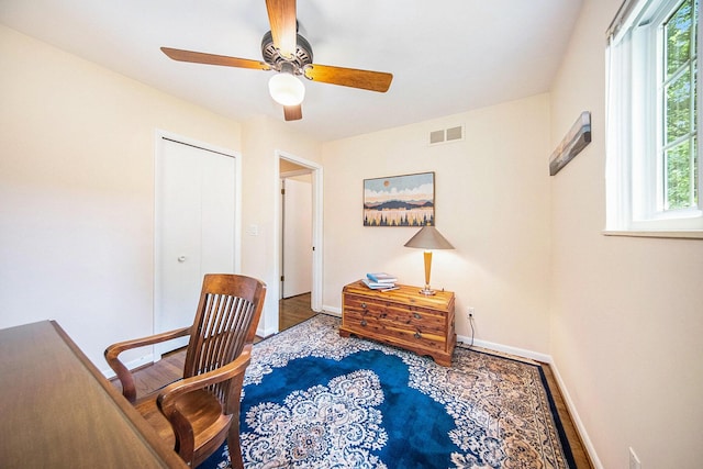 1507 Dicken Dr, Ann Arbor, MI 48103 - home office with ceiling fan and wood finished floors