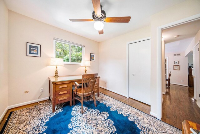1507 Dicken Dr, Ann Arbor, MI 48103 - office area featuring wood finished floors and a ceiling fan