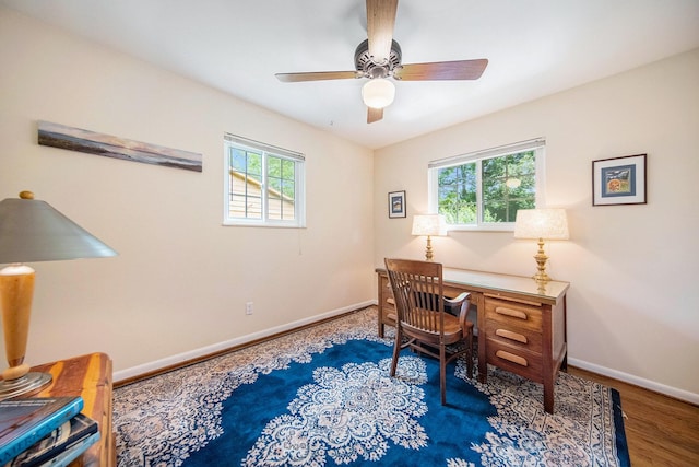 1507 Dicken Dr, Ann Arbor, MI 48103 - home office with plenty of natural light, ceiling fan, and wood finished floors
