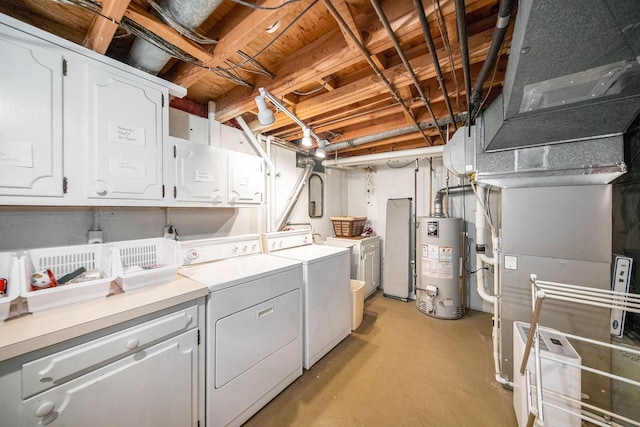 1507 Dicken Dr, Ann Arbor, MI 48103 - laundry room with separate washer and dryer, water heater, cabinet space, and heating unit