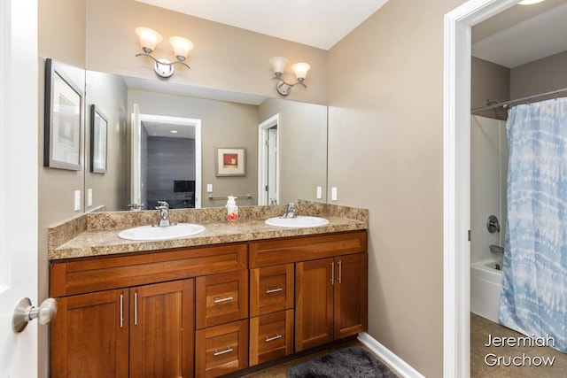 5322 S Silverstone Dr NE, Comstock Park, MI 49321 - full bathroom with double vanity and shower / bath combination with curtain