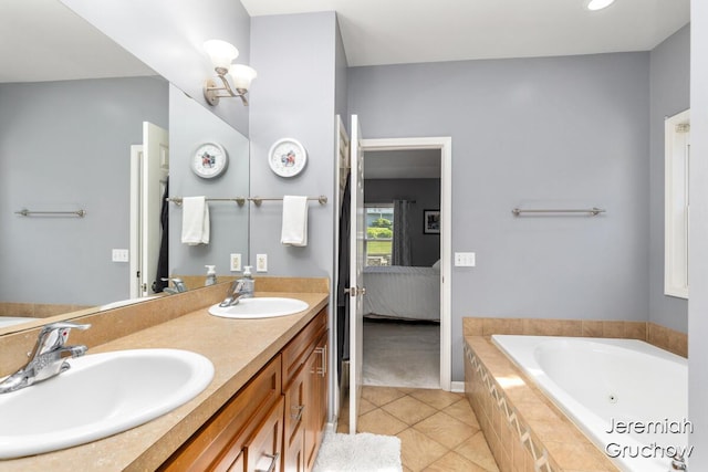 5322 S Silverstone Dr NE, Comstock Park, MI 49321 - full bathroom featuring tile patterned flooring, connected bathroom, a jetted tub, and double vanity