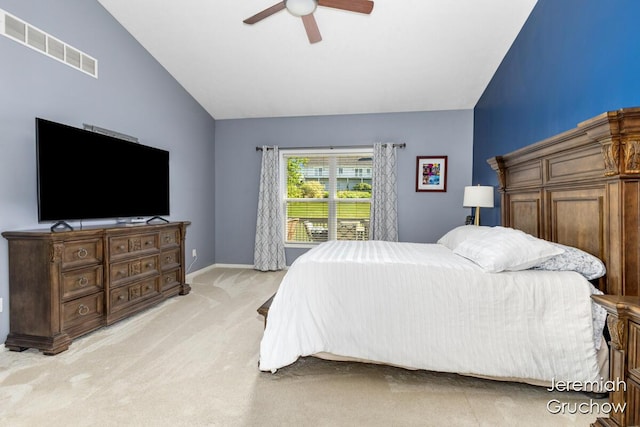 5322 S Silverstone Dr NE, Comstock Park, MI 49321 - bedroom featuring light carpet, ceiling fan, and high vaulted ceiling