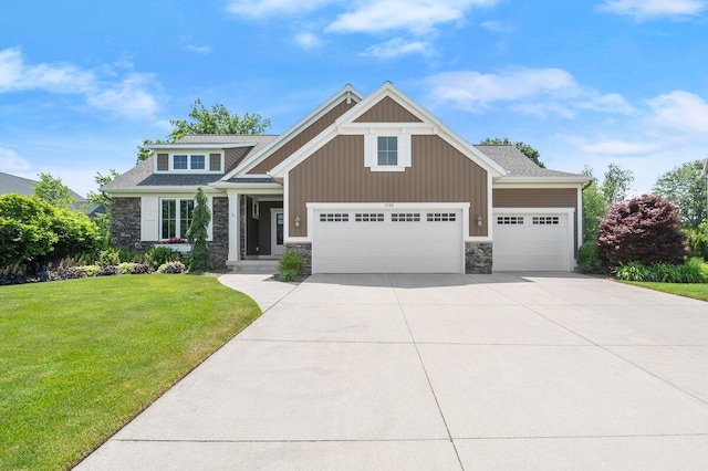 1560 Marksbury Ct, Byron Center, MI 49315 - craftsman inspired home with stone siding, a garage, driveway, and a front lawn
