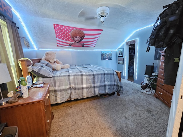 8991 W 1 Mile Rd, Hesperia, MI 49421 - bedroom featuring vaulted ceiling, carpet, and a textured ceiling