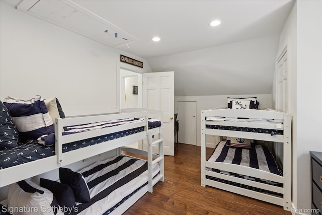 4294 N E Torch Lake Dr, Central Lake, MI 49622 - bedroom featuring vaulted ceiling, wood finished floors, and recessed lighting