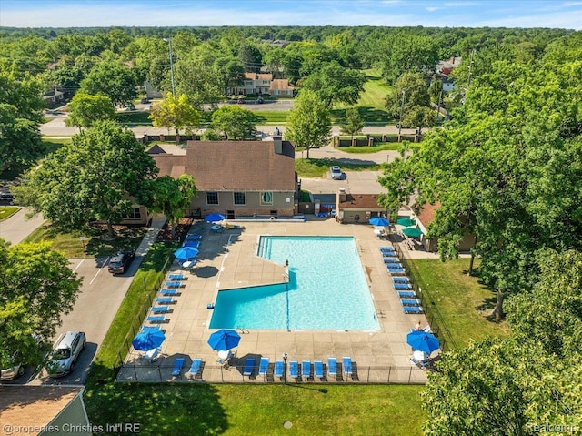 1982 Wickham St, Royal Oak, MI 48073 - drone / aerial view of a pool area and a forest