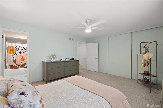 1982 Wickham St, Royal Oak, MI 48073 - bedroom with light carpet, a closet, and ceiling fan