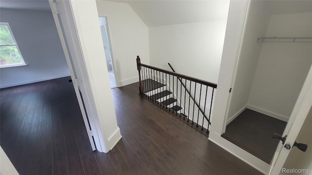 9630 Lambs Rd, Goodells, MI 48027 - stairway featuring wood finished floors and vaulted ceiling