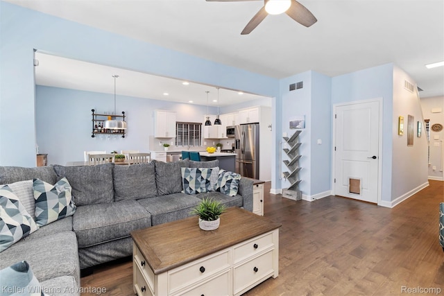 38 E Dallas Ave, Madison Heights, MI 48071 - living room featuring dark wood-type flooring, ceiling fan, and recessed lighting
