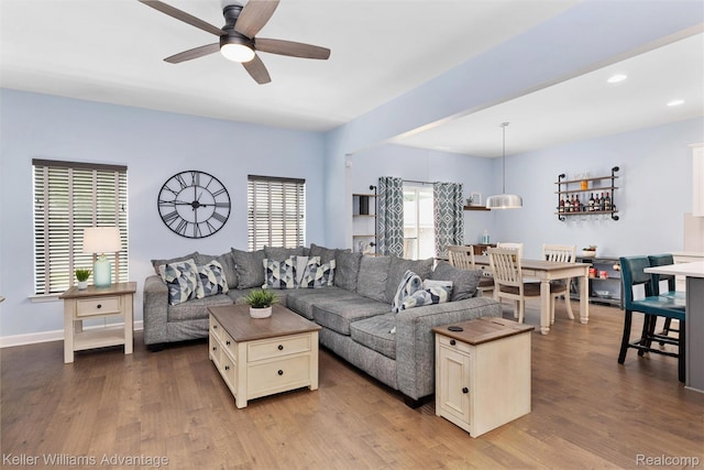 38 E Dallas Ave, Madison Heights, MI 48071 - living area featuring a ceiling fan, wood finished floors, and recessed lighting
