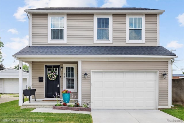 38 E Dallas Ave, Madison Heights, MI 48071 - traditional home with driveway, a garage, a shingled roof, and covered porch