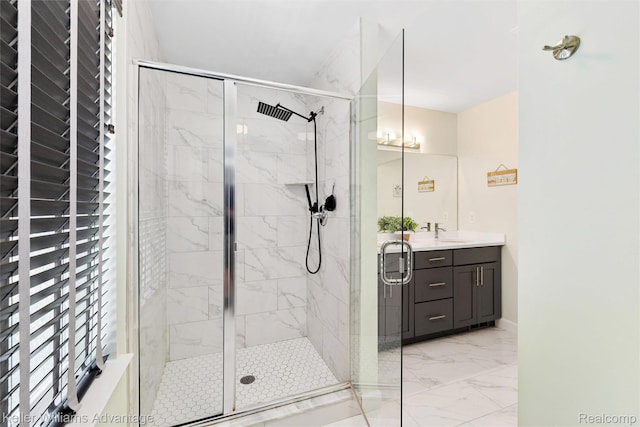38 E Dallas Ave, Madison Heights, MI 48071 - bathroom with marble finish floors, vanity, and a shower stall